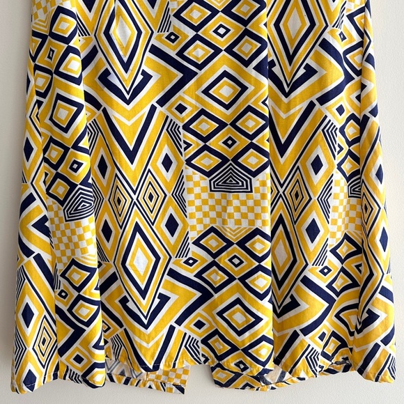 Jolida Vintage Geometric Button Front Dress, Yellow/Blue/White, Size Large - Picture 14 of 16